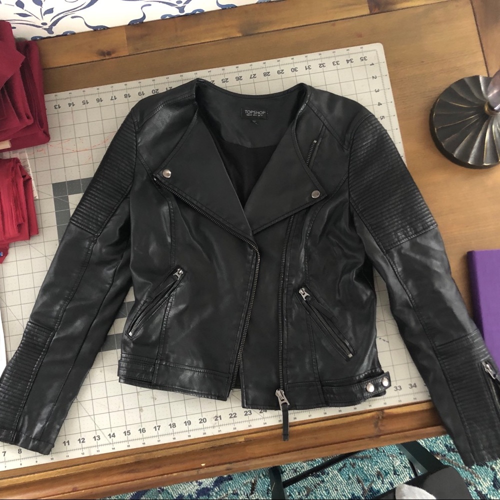 Black Faux leather motorcycle Jacket Topshop